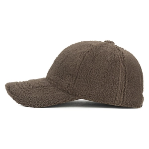 Winter brown lamb wool baseball cap with thick fleece lining for warmth and outdoor style