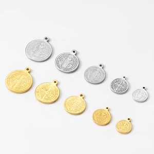 Saint Benedict Medal Charms Stainless Steel Round Religious Pendant For DIY Necklace Bracelet Jewelry Making Vintage 3D Relief