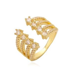 Hollow heart irregular open ring with 18K gold plating and sparkling zircon stones