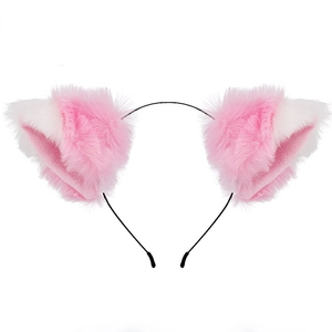 Close-up of pink and white plush cat ear headband with bells for cosplay