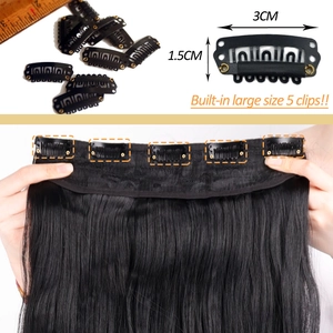 Long wavy synthetic hair extension with five built-in clips and clear size measurements