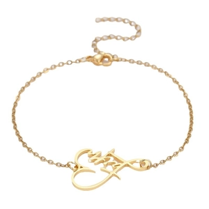 Elegant gold hollow heart and letter pendant bracelet in polished stainless steel for women