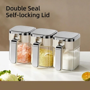 Airtight Seasoning Jar Spice Box Moisture Proof Condiment Container With Lid Spoon Handle Glass Plastic Kitchen Storage