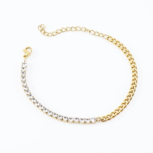 Collier cubain en acier inoxydable plaqué or 18 carats avec strass brillants pour femme