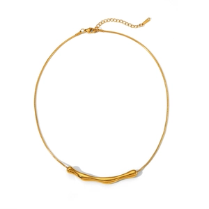 Minimalist 18K gold plated stainless steel snake chain with liquid metal bar pendant
