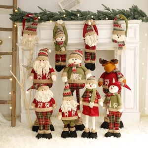 Christmas Plush Doll Ornaments Knitted Santa Snowman Reindeer With Telescopic Legs Festive Home Tabletop Decor Indoor