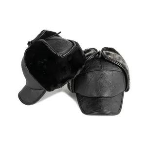 Chapeau de trappeur d'hiver en similicuir avec cache-oreilles et fourrure pour homme