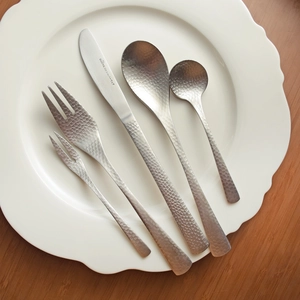 Hammered Stainless Steel Cutlery Tableware Dinner Knife Fork Spoon Retro Matte Kitchen Utensil