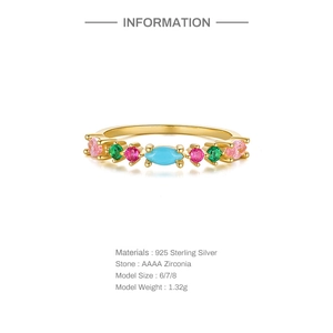 Detail of S925 sterling silver ring featuring marquise turquoise and colorful zircon stones
