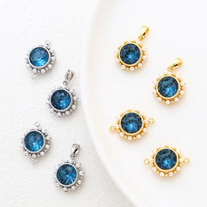 14k gold plated pearl and blue zircon pendants for DIY jewelry making in gold and silver