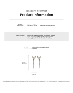 Size chart showing dimensions and weight of zircon butterfly tassel ear cuff jewelry