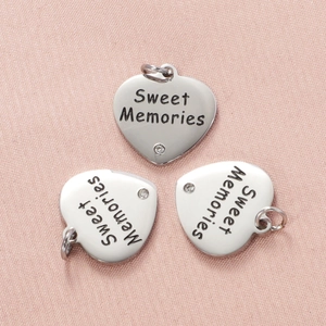 Pendentif coeur en argent poli avec gravure Sweet Memories et petit cristal de zircon