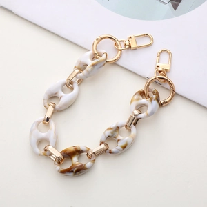 Acrylic leopard print handbag chain with marble texture resin links and gold clasps