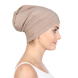 Women's pleated khaki turban hat with elastic fabric for fashion and hair care