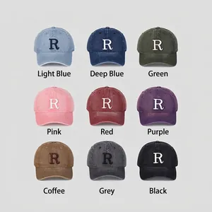 Casquettes de baseball en coton délavé vintage avec broderie R en neuf coloris
