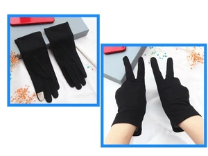 Detail showing breathable black cotton touchscreen gloves with anti-slip grip for summer