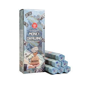 Mahendra Money Drawing Incense Sticks set with 8 hexagonal boxes on a white background