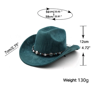 Spécifications de taille pour chapeau de cowboy en suédine bleu foncé avec bande