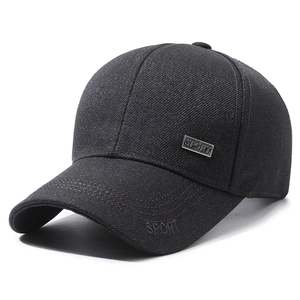 Classic black sports baseball cap featuring high-density twill and silver metal sport logo