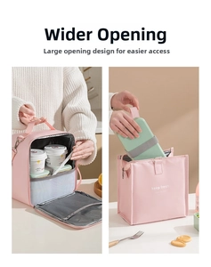 Detailed interior of the pink lunch bag showing silver foil insulation and mesh pocket