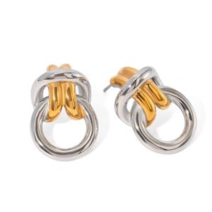 Boucles d'oreilles clous nouées bicolores en acier inoxydable avec finition polie