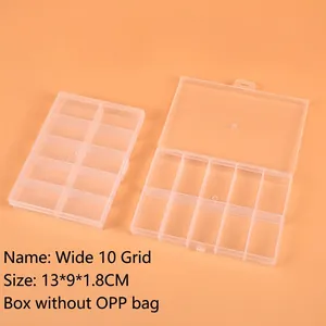 Macro shot of 10-compartment transparent plastic storage box with hanging hook design