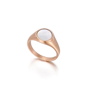 Round Signet Ring 316L Stainless Steel With White Mother Of Artificial Pearl Minimalist Geometric Polished Retro Jewelry For Women