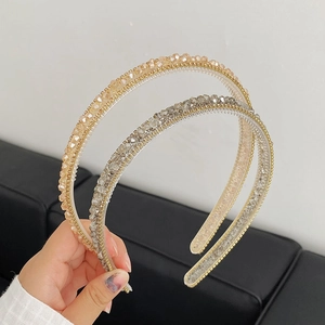 Sparkling crystal beaded thin headbands in champagne gold and silver for women