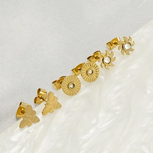 Stainless Steel Stud Earrings 14K Gold Plated Bee Star Skull Snake Butterfly Geometric Minimalist For Men Women