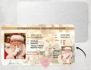 Detail of Santa Claus Sleigh Flying License showing glossy finish and brushed aluminum back