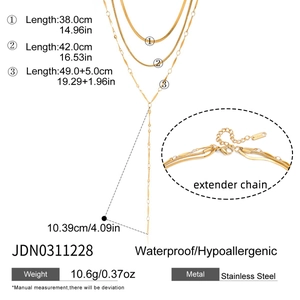 Detailed size specifications for three-layer stainless steel Y-necklace with measurements