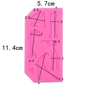 Detailed size parameters of pink silicone fondant mold featuring golf figures for baking