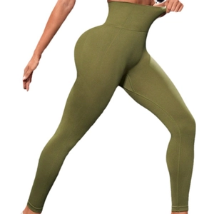 Leggings yoga a vita alta verde oliva con controllo della pancia senza cuciture ed elastici