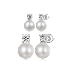 925 Sterling Silver Moissanite Natural Freshwater Pearl Stud Earrings For Women Elegant Flower Elegant White Piercing Jewelry With Certificate