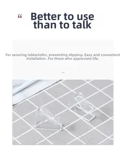 Close-up of transparent plastic tablecloth clips for fixing table covers securely