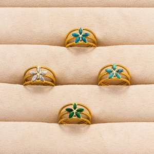 Bohemian adjustable 304 stainless steel gold rings with floral stone insets
