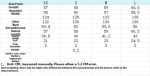 Detailed size guide table for fashion bow-tie shirt with measurements in centimeters