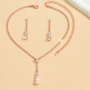 Exquisite rose gold wedding jewelry set with crystal necklace and teardrop earrings