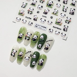 Embossed Nail Stickers Panda Bamboo Forest Design Cute Cartoon Self Adhesive PET DIY Manicure Decals