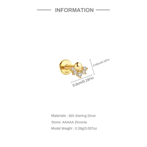 Detailed size and material specs for 925 sterling silver ball stud with AAAAA zirconia