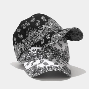 Casquettes de baseball style hip-hop à motif paisley en noir et blanc à visière