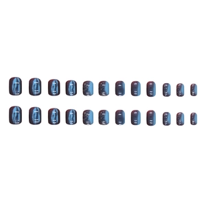 Short aurora cat-eye press-on nails in galaxy blue with glitter and 24 pieces set