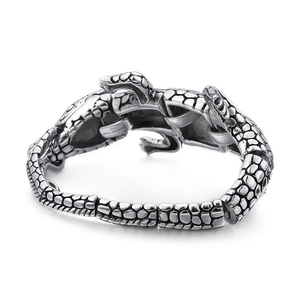 Bracelet vintage en acier inoxydable argenté avec texture d'écailles de crocodile
