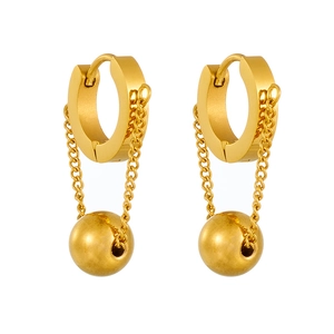 Minimalist gold chain earrings with ball pendant in polished stainless steel for women
