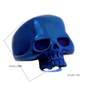 Punk style skull ring for men in polished deep blue finish 26mm width 18g weight