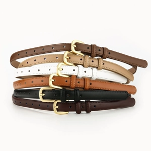Slim genuine leather belts for women with oval gold buckles in various colors