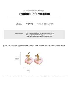 Detail of pink heart stud earrings with marble texture and heart-shaped cubic zirconia