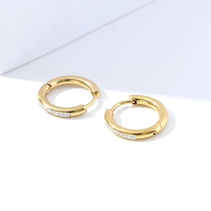 Luxurious gold-plated titanium steel hoop earrings with sparkling inset crystals