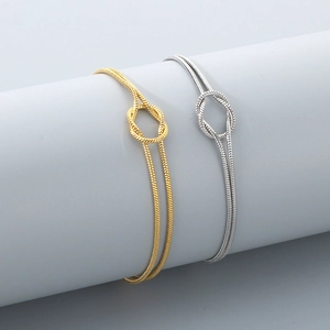 Double-layered stainless steel snake chain knot bracelets in gold and silver finish