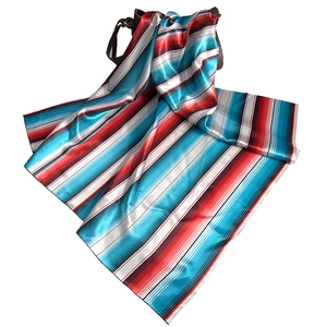 Western cowboy print silk square scarf in vibrant red, blue and white stripes